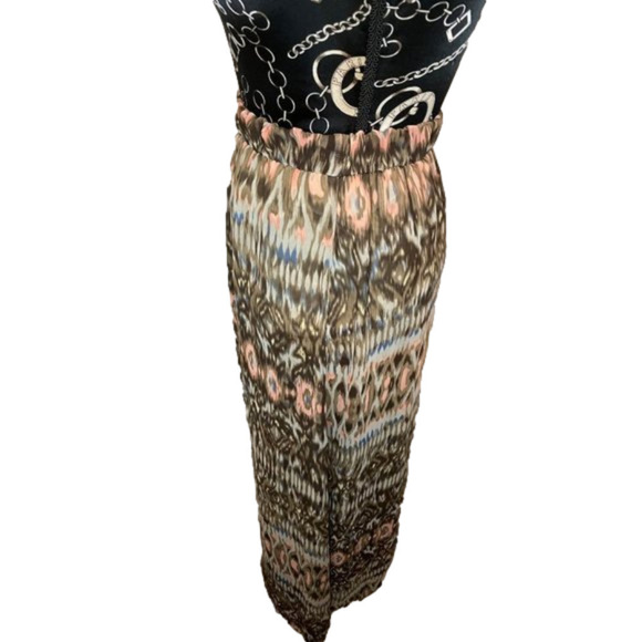 CHARLOTTE RUSSO LONG SKIRT, ELASTIC WAIST, LINED,  SMALL PEACH TAN  SHEER FABRIC - Picture 2 of 4